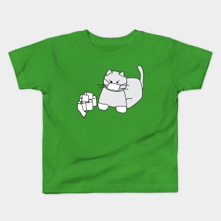 Corona Cat White Gloves Green Back Kids T-Shirt